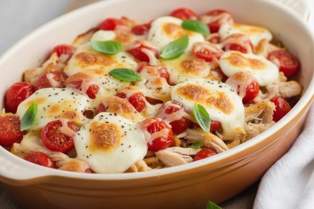 Frango caprese com tomate e queijo