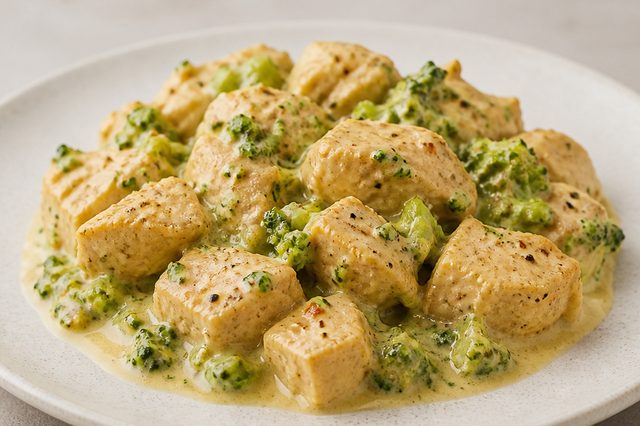 Frango cremoso com brócolis e mostarda