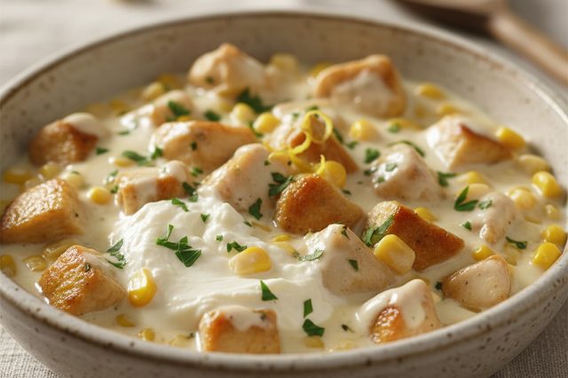 Frango cremoso com milho e requeijão