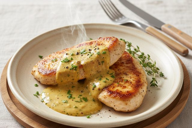 Frango cremoso com mostarda e vinho branco