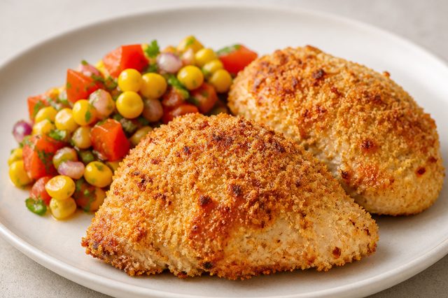 Frango crocante com vinagrete de milho