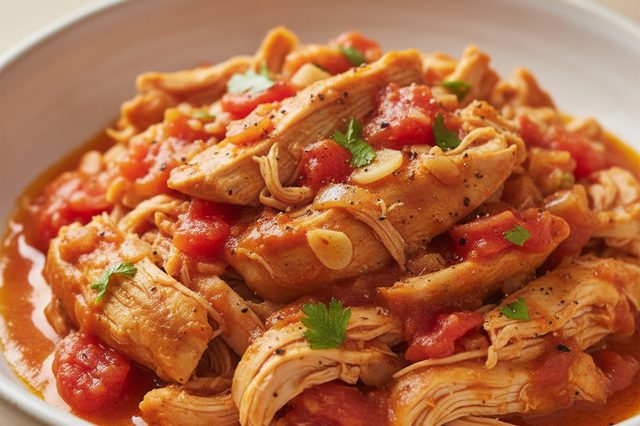 Frango desfiado na pressão com tomate