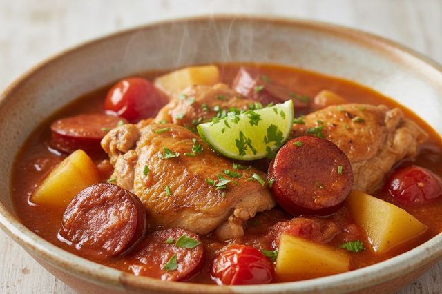 Frango ensopado com calabresa e batatas