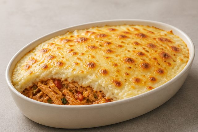 Frango gratinado com creme de couve-flor