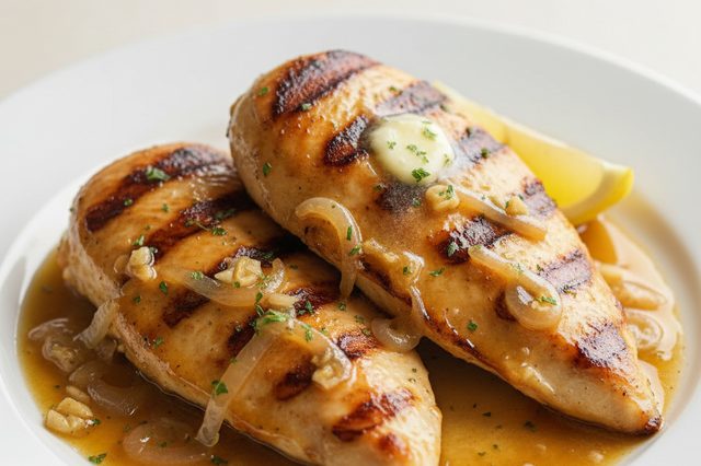 Frango grelhado com cebola alho e manteiga
