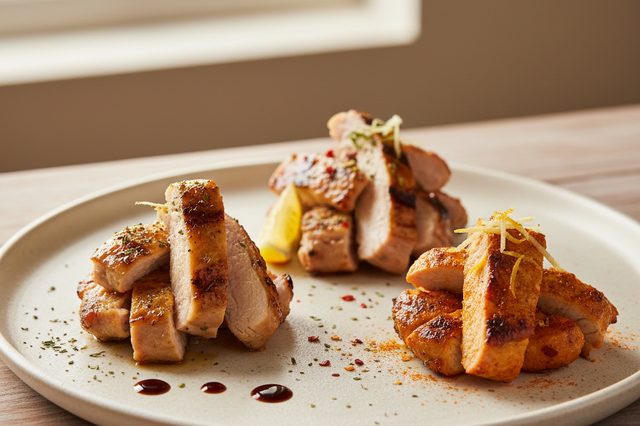 Frango grelhado com três opções de tempero