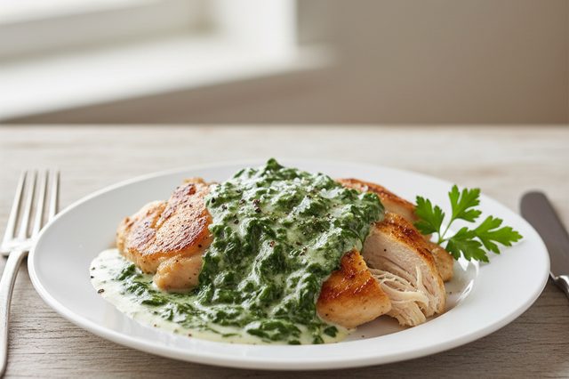 Frango pronto ao creme de espinafre