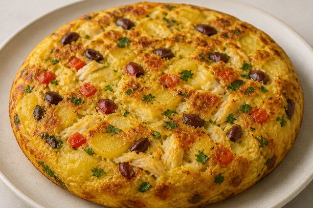 Frittata de bacalhau com batata e azeitonas