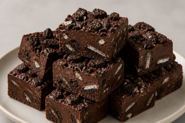 Fudge de chocolate com biscoito recheado