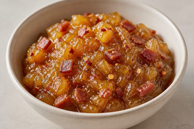 Geleia agridoce de abacaxi com bacon e pimenta