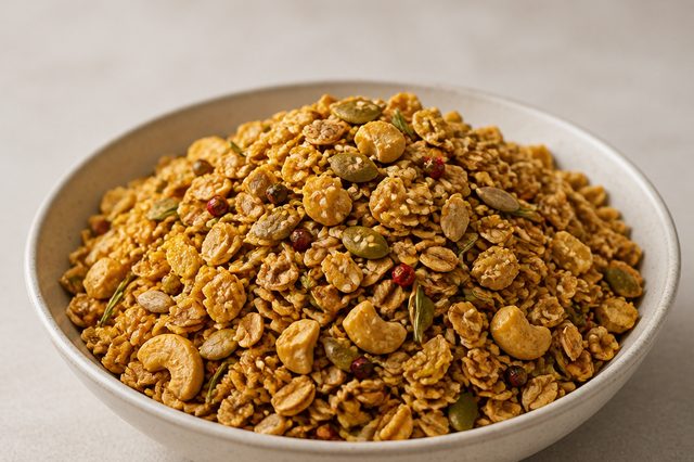 Granola salgada de aveia e sementes
