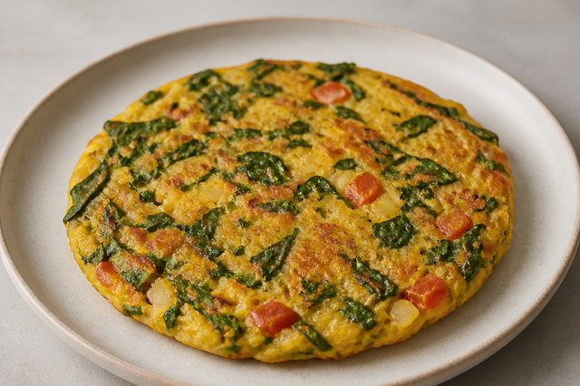 Grãomelete de grão-de-bico com espinafre