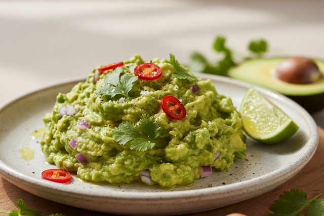 Guacamole com cebola roxa e coentro