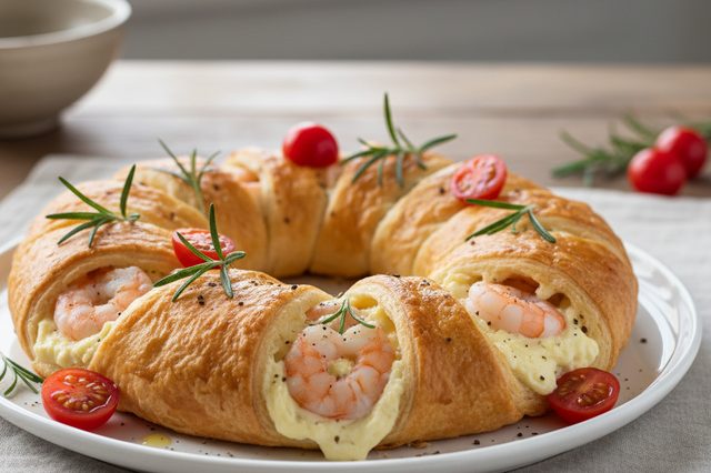 Guirlanda folhada de camarão com mascarpone
