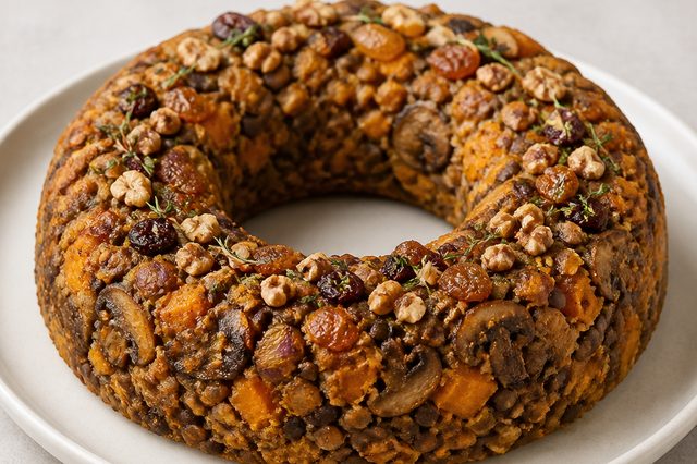 Guirlanda salgada de abóbora, lentilha e cogumelos