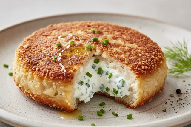 Hambúrguer de saithe com cream cheese