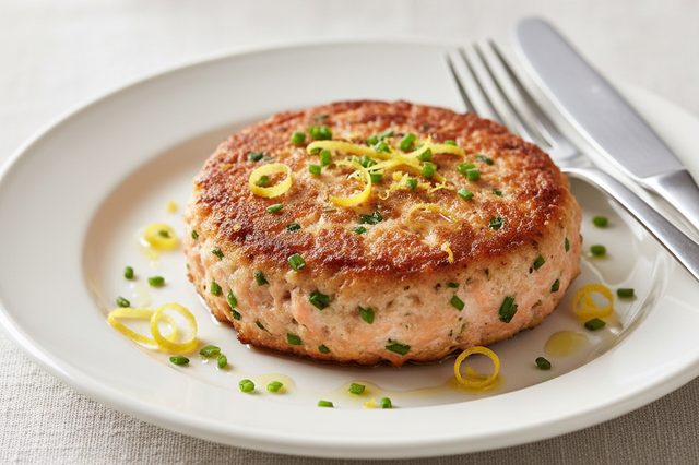 Hambúrguer de salmão com raspas de limão