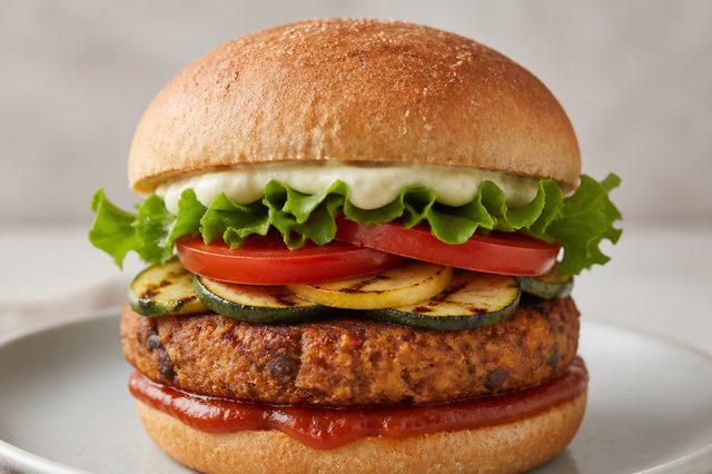Hambúrguer vegano de feijão com aveia e mostarda