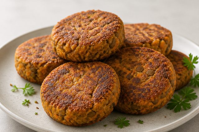 Hambúrguer vegano de lentilha e cenoura
