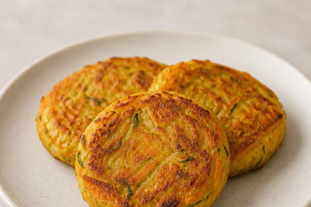 Hambúrguer vegetal de cenoura, abobrinha e batatas