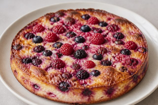 Iogurte assado com frutas vermelhas