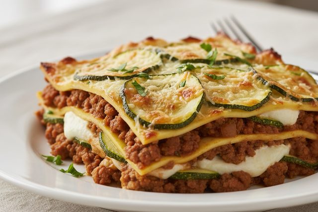 Lasanha de abobrinha com carne moída e queijo