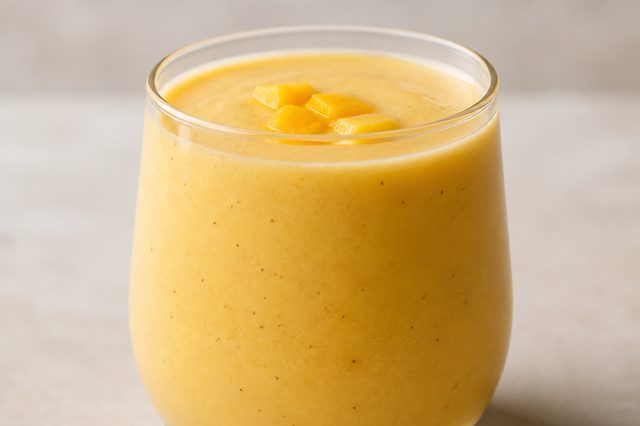 Lassi vegano de manga com coco e cardamomo