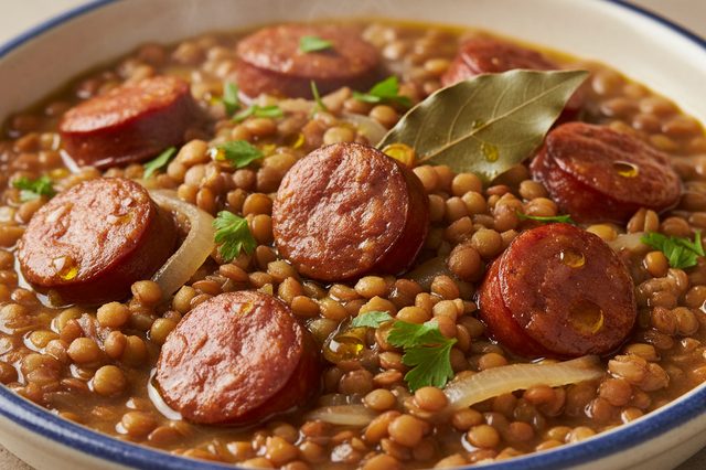 Lentilha caldosa com calabresa