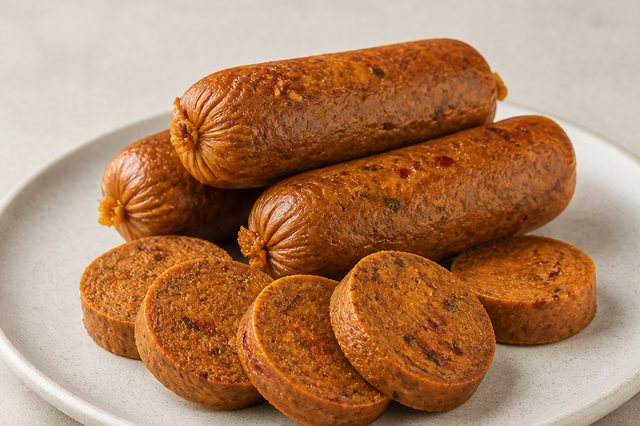 Linguiça vegana apimentada caseira