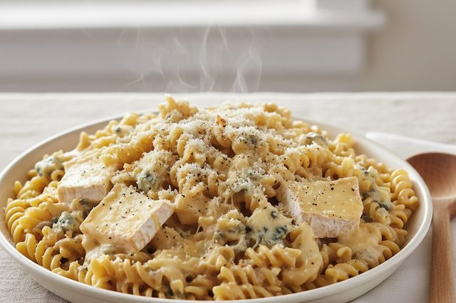 Macarrão com brie gorgonzola e cream cheese