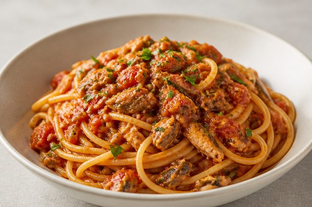 Macarrão com sardinha ao molho de tomate