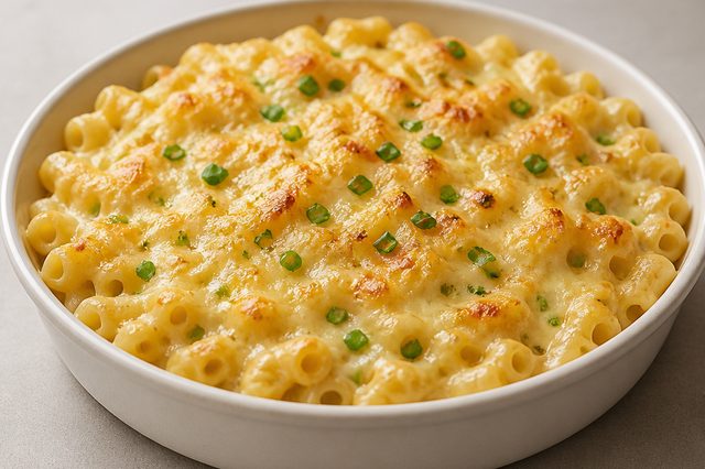 Macarrão de forno com requeijão e queijos