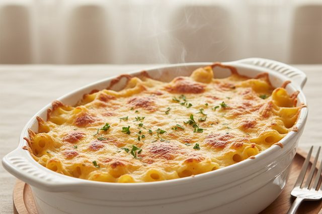 Macarrão gratinado ao molho de queijo