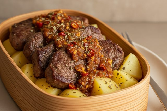 Marmita de Bife com Molho de Pimenta