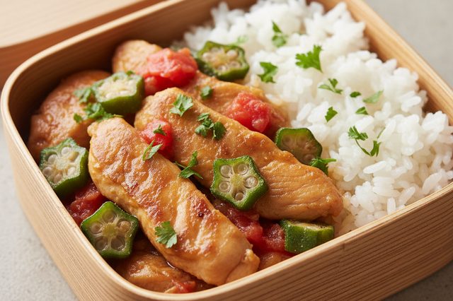 Marmita de Frango com Quiabo e Arroz