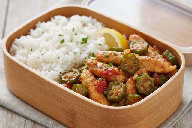 Marmita de Frango com Quiabo Frito