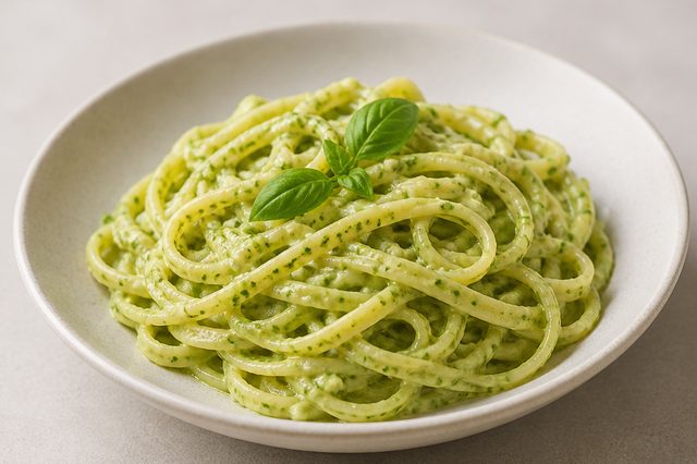 Massa com pesto de abacate e manjericão