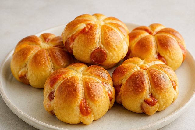 Mini calzones recheados em formato de abóbora