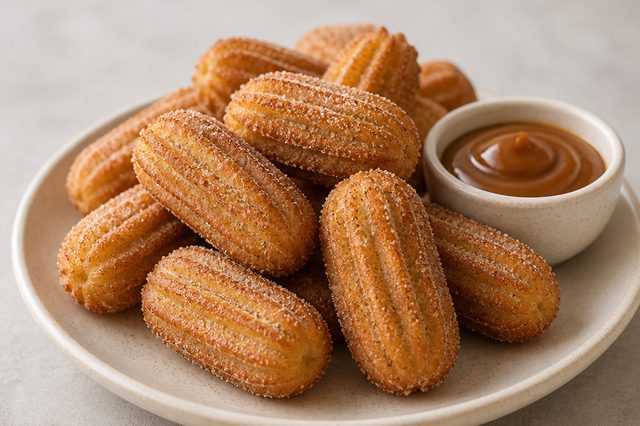 Mini churros de leite e manteiga com dois ovos