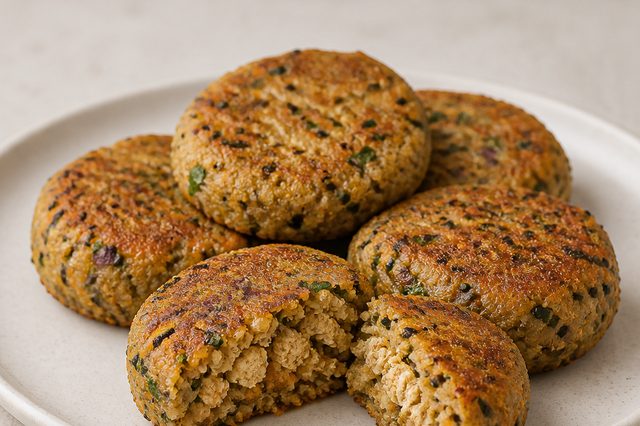 Mini-hambúrguer de quinoa recheado com tofu
