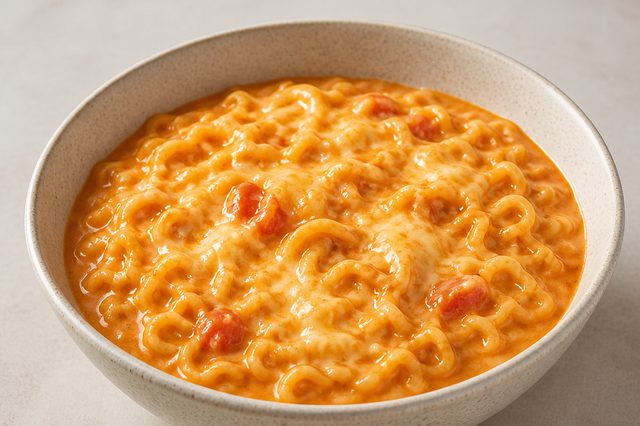 Miojo cremoso com tomate e muçarela