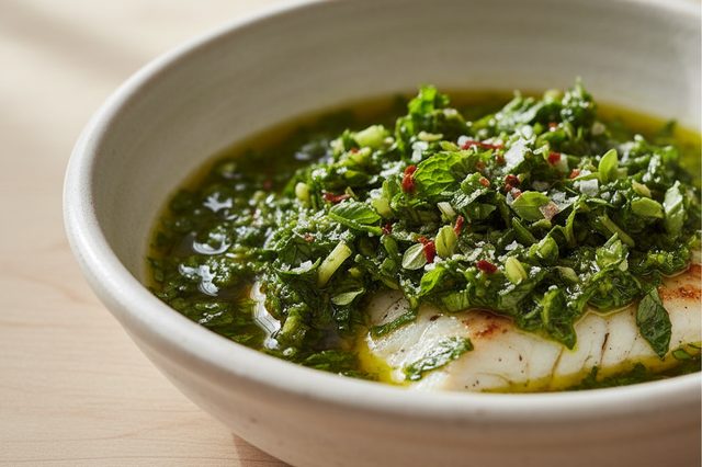 Molho de ervas frescas com azeite e vinagre