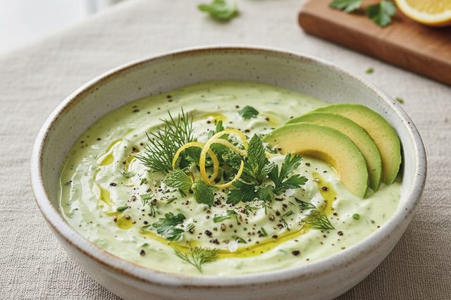 Molho de iogurte avocado e ervas frescas