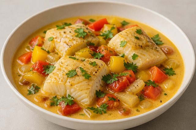 Moqueca de bacalhau com leite de coco