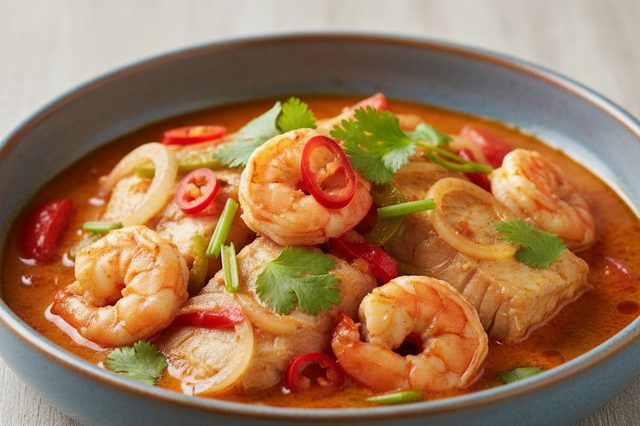 Moqueca de namorado com camarão e dendê