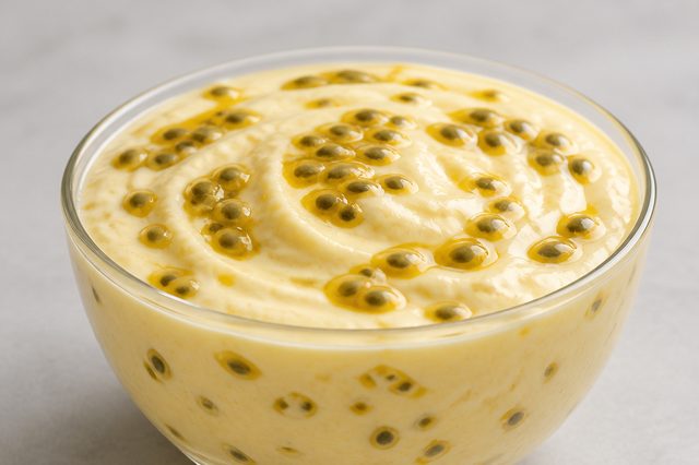 Mousse de maracujá com água leite em pó e suco em pó
