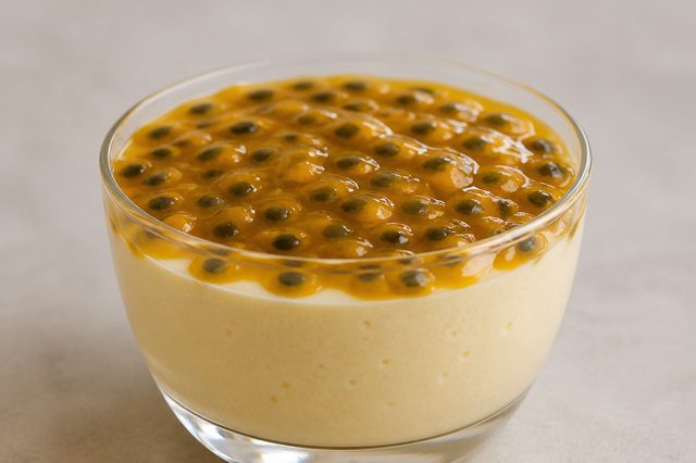 Mousse de maracujá com geleia da fruta
