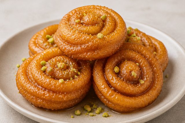 Mshabak doce árabe com calda aromática