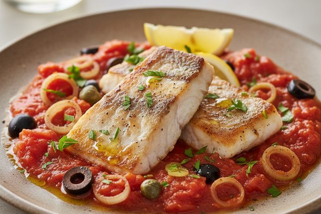 Olhete com molho mediterrâneo de tomate