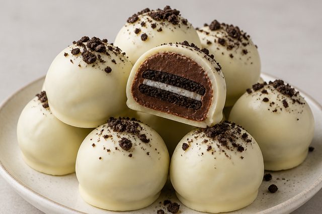 Oreo envolvido em brigadeiro com banho branco